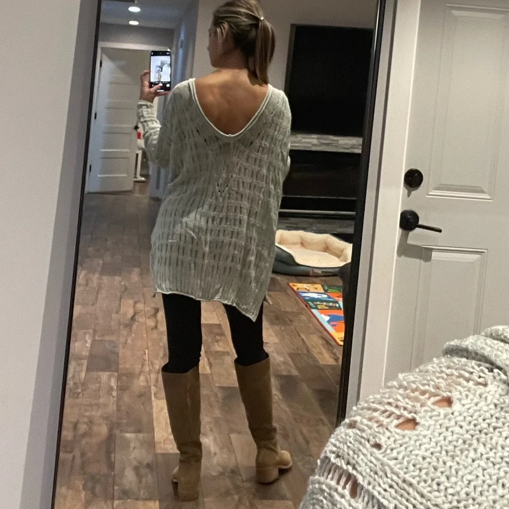 Free People Pretty in Pointelle Sweater Color: Blue | Size: S - Picture 4 of 6